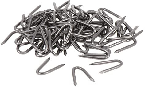 VANZACK Agrafes De Clôture De Jardin en Forme De U 140 Pièces Clous Métalliques Coupe-Vent Robustes Faciles À Enfoncer pour Une Utilisation en Extérieur