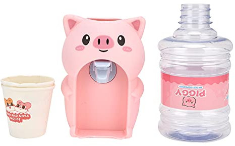 Mini Water Dispenser Cute Cartoon Toy for Children Home Kitchen Drink Stand Portable Kids Kitchenware (Cerdo rosa)