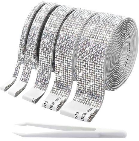 5 Rollos Cinta de Cristal Cinta de Diamantes Autoadhesiva para Manualidades, Ropa, Zapatos, Espejo, Decoración De Fiesta De Vestido Cumpleaños