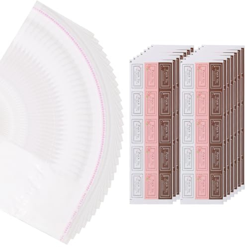 Yitexin 200 st chokladkakor, omslag, 6,9 cm x 16,8 cm, självtätande godisbaromslag med 210 tackklistermärken, genomskinliga plastcellofan behandlingspåsar för fest, gåvor, kakor (klar)