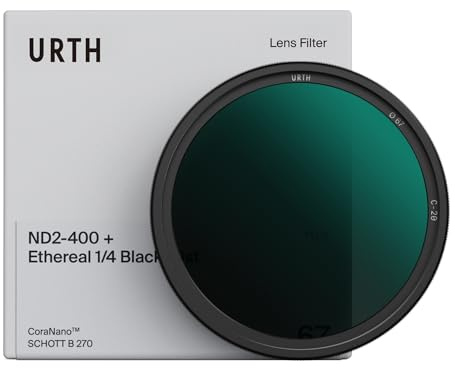 Urth 39 mm Filtro Variable ND2-400 + Ethereal Black Mist ¼ Difusor (Plus) - 20 capas Nano, filtro Para objetivos Con polarización mejorada y efecto difuso cinematográfico