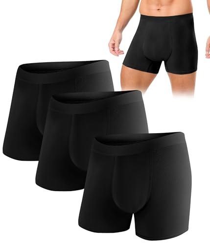 SUNCHIRI 3 Pack Incontinence Pants for Men, Washable Reusable Men's Absorbent Incontinence Boxer Briefs with Protective Pads, Leakproof Underwear for Bladder Control (3, Black, XXL)