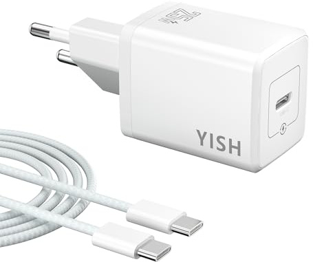 YISH 25W Cargador USB C Carga Rrapida：Enchufe Tipo C Cargador Adaptador Cabezal Movil Carga Rapida USBC Compatible con Teléfono Inteligente con 1M 60W Cable Tipo C a C