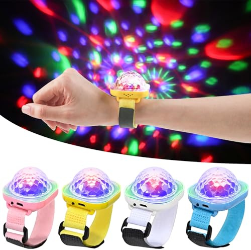 Reloj de pulsera LED de bola de discoteca, activado por sonido, luz de fiesta recargable, efectos de iluminación de escenario intermitente (paquete de 4)