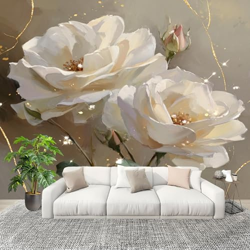 Générique Art Papier Peint Intissé 400x280 cm Roses Artistiques Lmperméable Antifouling papier peint Photo Décoration Gris Murale 3D HD Salon Chambre mur de fond du Canapé