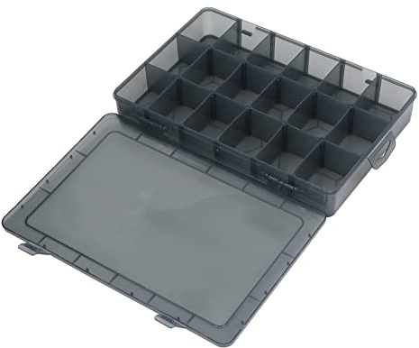 EMUKOEP Caja de Piezas con Múltiples Compartimentos, Divisor Extraíble, Plástico Transparente, 18 Rejillas, Caja de Almacenamiento de Hardware para Joyería (Tamaño grande 1,69 X 9,06 pulgadas.)