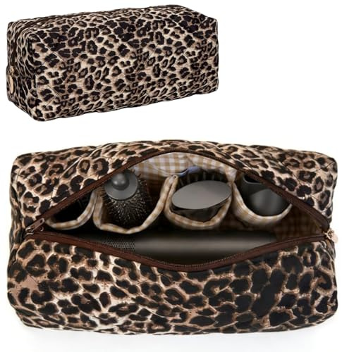 RuiDay Sac de Voyage Compatible avec Dyson Airwrap, Tousse de Rangement Matelassée, étui de Voyage Fleuri Mignon pour Outils de Coiffure Shark Flexstyle Organisateur (Imprimé léopard)