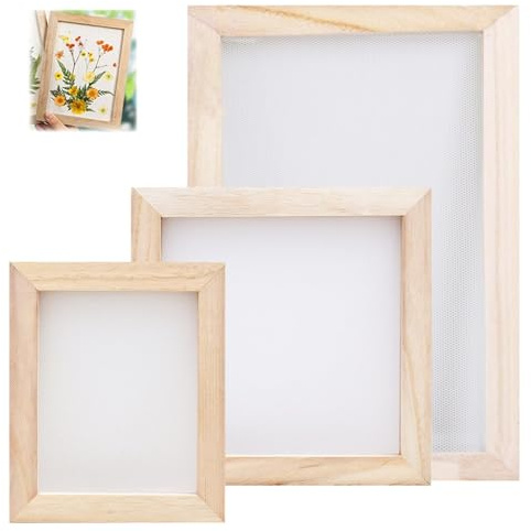 3 Pack Screen Printing Kit,3 Sizes Natural Paper Making Frame with Mesh | Wooden Paper Making Mold Frame for Crafts,Parent-Child Activities,Art Class and Making Cards Bookmarks Stationery
