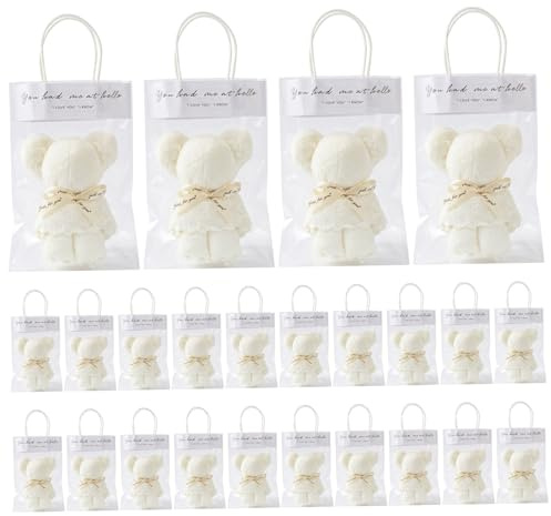 Baby Shower Favors Boy Girl Paquete de 24 toallas de cerveza, suave terciopelo coral Baby Shower Favors para invitados, lindas toallas de mano dobladas en forma de oso para bodas, suministros de fi