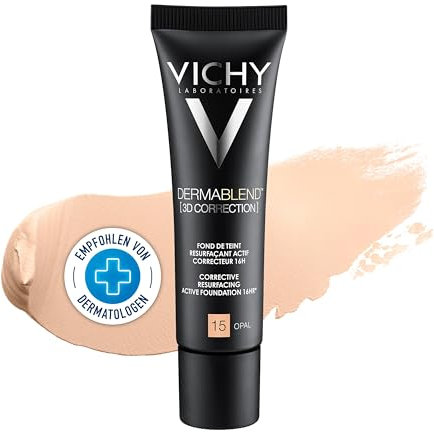 Vichy Dermablend [3D Correction], Teintkorrigierendes Make-up, Foundation bei unreiner und zu Akne neigender Haut, Ohne Maskeneffekt, Farbton: 15 opal, 30 ml