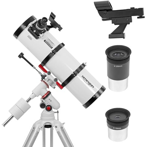 Omegon Teleskop Advanced 150/750 EQ-320 | Spiegelteleskop für Einsteiger | 2 Profi-Okularauszug, lichtstark für Sonnensystem & Deep-Sky | EQ-320 Montierung mit Alustativ | Inkl. Zubehör