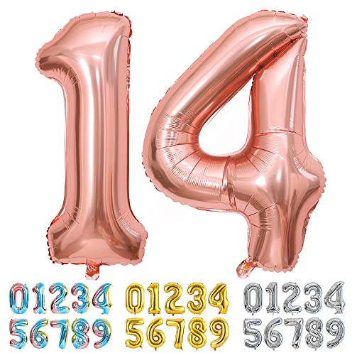 Ponmoo Foil Balloon Number 14/41 Rosegold, Giant Numbers 0 1 2 3 4 5 6 7 8 9 10-19 20-29 30-39 40-49 50-60-70-80-90-100, Large Balloons for Wedding Anniversary Birthday Party Decoration