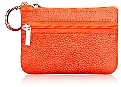 AprinCtempsD Porte-Monnaie Petit en Cuir Véritable Mini Portefeuille Zippé avec Porte-Clés pour Femme Homme (Orange)