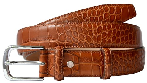 PASQUALE CUTARELLI Mens Crocodile Pattern Italian Leather Belt Dark Chestnut X-Large 42 Inches