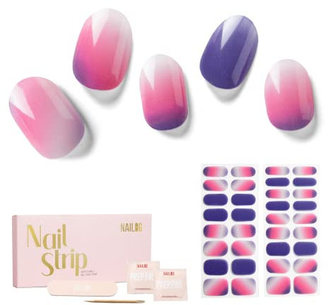 NAILOG Semi Cured Gel Nail Strips, 34 pcs Salon-Quality Gel Nail Stickers, Long Lasting Nail Wraps for Women with Soft Gel Finish, at Dust
