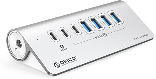 USB-Hub, ORICO USB-C-Hub, 3.2 Gen 2, Stromversorgung mit 7 Ports, 10 Gbit/s mit 4 USB C, 2 USB A, PD 60 W, Netzteil, 24 V/3 A, USB-Verteiler aus Aluminium mit 1 m Kabel für MacBook, Macbook Pro