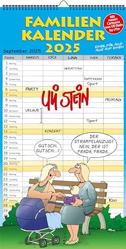 Uli Stein Kalender 2026 - Wandkalender Familienkalender - 240x460mm - Jahreskalender mit Motiv Seiten & Spiralbindung +5 Postkarten Geschenk - Cartoon Kalender - Monatskalender mit lustigen Sprüchen
