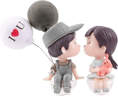 Youery Auto-Dekoration, Süße Cartoon-Paare, Action-Figur, Ballon-Ornament, Figuren Paar Ballon Harz Garten Ornament, Niedliche Kuss-Paar-Puppen-Ornamente, Auto-Armaturenbrett-Dekorationen