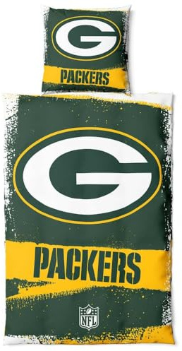 Green Bay Packers NFL Bettwäsche Set ** Raw ** Baumwolle, Reißverschluss, 135x200 cm Bettdeckenbezug und 80x80 cm Kissenbezug