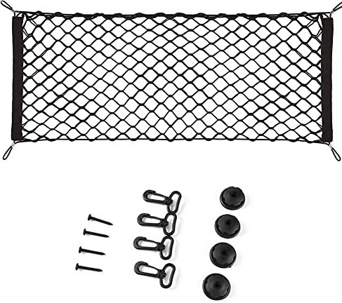 JLEivvi 1Set of 90 x 40cm Elastic Car Net Car Cargo Net Universal Luggage Net Nylon Car Storage Net Car Boot Storage Net with Hooks and Screws for Car, Luggage, SUV, Truck, Vans