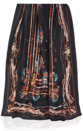 GLORIS Schal Damen dünn seidig groß 180 x 90 cm Schwarz mit floralem heraldischem Muster. Schal für Frauen. Halstuch Seidenschal Elegant. Pareo. Strandschal