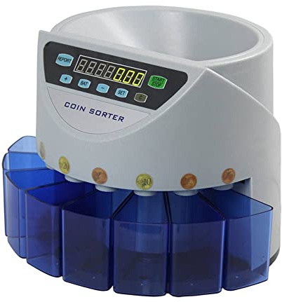 Vetrineinrete® Contamonete con display digitale a 7 cifre macchina professionale contatore conta monete con 8 vani raccoglitori moneta euro