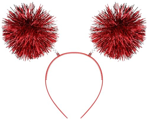 WLLHYF Foil Strips Pom Pom Headband Tinsel Fashion Headband Fluffy Ball Hair Loop Cosplay Hair Accessories for Women Girls Christmas Party Birthday