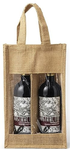 Lot de 3 sacs à vin en jute laminé robuste pour 2 bouteilles avec fenêtre de visualisation - Porte-bouteilles durable - Présentation (double bouteille)