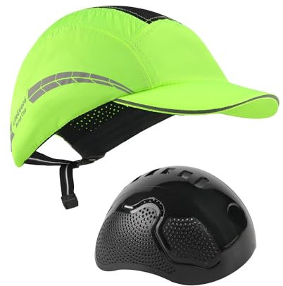 HEARMOR Lightweight Bump Cap with Reflective Stripes, Breathable Baseball Cap Style, Head Protection Hard Hat for Men Women,Lime