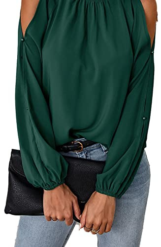 Top Casual para Mujer, Blusa con Cuello con Volantes y Hombros Descubiertos, Poliéster, Manga Larga, Informal para Invierno (XL)