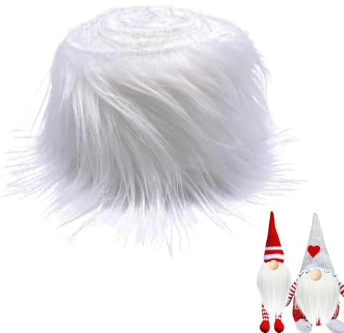 Tessuto in Pelliccia Sintetica,Tessuto in Pelliccia Sintetica Soffice,Pelliccia Sintetica Pelosa Strisce Pretagliate,per Cucito Capelli di Babbo Natale,per Decorazione,Barba di Gnomo (Bianco,5cmx1,5m)