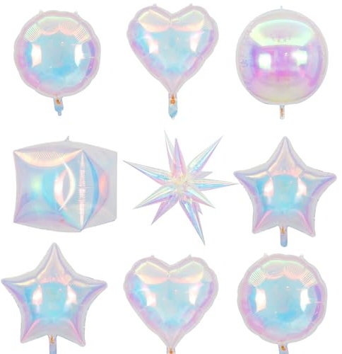 Fangoo 9 pcs Ballons Irisés étoile Explosion étoile Rond Forme d'amour Ballon de Papier d'aluminium 4D Party Ballons Pour Mariage Anniversaire Fête de Fille Décorations