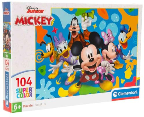 Clementoni - Puzzle per Bambini 104 Pezzi Supercolor, per Bambini 6+ Anni, Illustrazione con Personaggi del Mondo Disney Mickey and Friends, Idea Regalo, Made in Italy, 38x27 cm, 25053