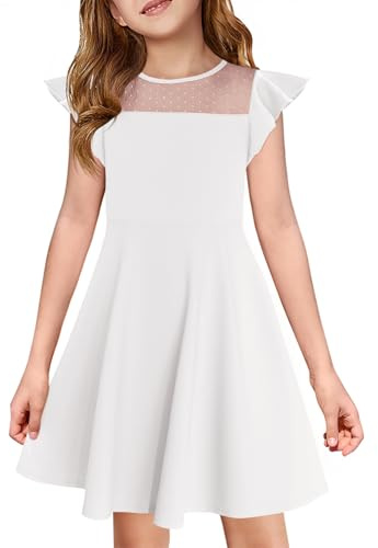 Haloumoning Vestido de niña con volantes de princesa, vestido de fiesta de malla, línea A, vestido de verano para boda, vestido de cumpleaños para niños, con bolsillo