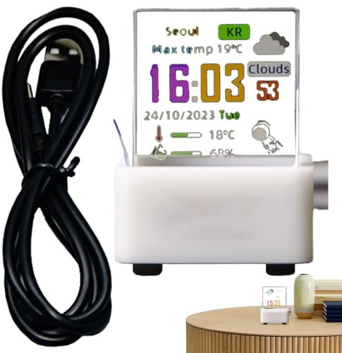 Cubo con display olografico 3D,Cubo con ologramma 3D, Display per foto 3D con decorazioni da tavolo, stazione meteorologica trasparente, decorazione da scrivania con orologio digitale, visuali