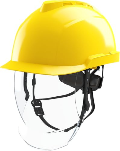 MSA V-Gard 950 Casco da costruzione – Casco protettivo non ventilato con visiera per cantieri e elettricisti – DIN EN 397 Casco per lavoro – Giallo
