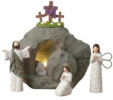 Presepe pasquale sacro, esposizione di statuette della risurrezione religiosa, figure della Natività da 7,6 cm con dettagli dipinti, statue di fede in resina fatte a mano, decorazione da tavola