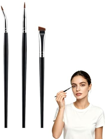 UEAVOID Set 3 Pennelli Eyeliner di Precisione, Punta Sottile & Angolato per Principianti, Trucco Gel, Liquido, Crema Professionale & Facile