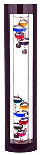 Galileo-Thermometer-Glas- und Holzrohr 44 cm, im Freien oder innen, analoge, schwimmende Kugeln