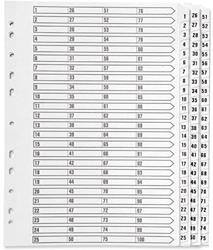 Q Connect 05601/cs56 Index-Register, A4, Zahlen 1-75, Mylar