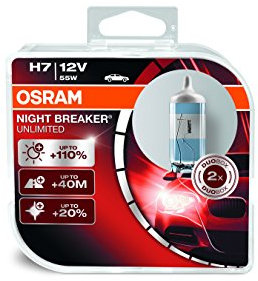 OSRAM NIGHT BREAKER UNLIMITED H7, Lampe de phare halogène, +110%, 64210NBU-HCB, 12 V véhicule de tourisme, boîte duo (2 pièce)