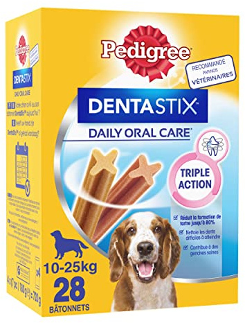 PEDIGREE DENTASTIX tandpinnar för medium hund 10–25 kg - 112 tuggpinnar (set med 16 påsar med 7 godis) - munhygien, vetenskapligt beprövad, daglig rengöring tänder