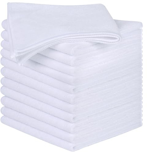 SINLAND Microfiber Cleaning Cloth Kitchen Dish Cloths 12x12In 12 Pack White