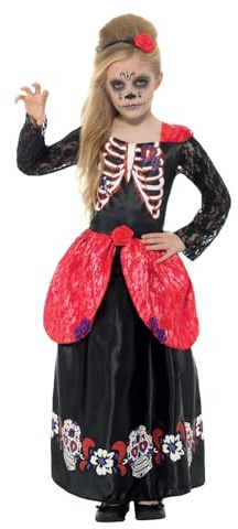Smiffys Déguisement fille Jour des morts-vivants Deluxe, Noir, avec robe et bandeau Halloween