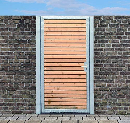 Tor Holztor Gartentor Hoftor Verzinkt mit Pfosten & Holzfüllung Quer (HxB) 150cm x 105cm