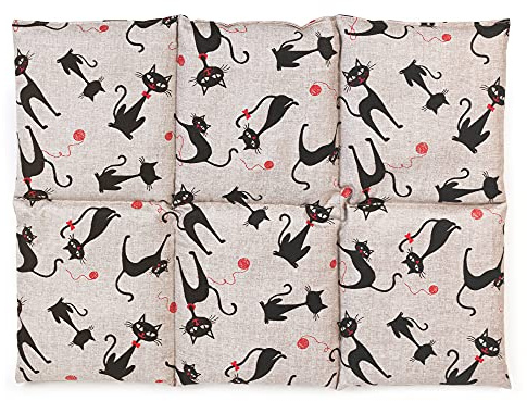 Coussin aux grains d'épeautre biologique 40x30 - Coussin chauffant pour le dos ... - Bouillotte sèche - Compresse chaude ou froide (6 compartiments; Design: Mimi le chat)