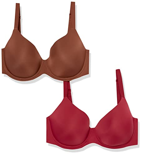 Amazon Essentials Sujetador de Cobertura Total Mujer, Pack de 2, Burdeos/Chocolate, 120A