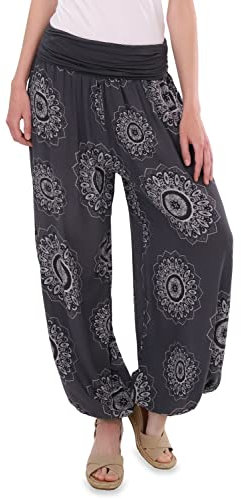 Malito - Damen Haremshose Orient Print aus Baumwolle - Leichte Stoffhose elastischer Bund - Aladinhose für Strand & Alltag - Pumphose für Frauen 7197 (Größe: 34-42 dunkelgrau)
