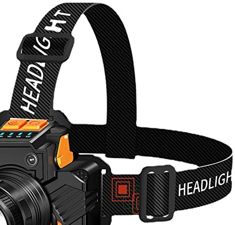 Torcia Frontale di Ricarica USB con Sensore LED e Zoom Rotativo, Lampada Frontale a Luce Forte per Torcia Esterna, Batteria Inclusa (Luce bianca)