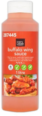 Chef's Larder Buffalo Wing Sauce 1L - Red Hot Sauce Made with Cayenne Pepper - Ideal Served Hot or Cold Over Chicken Wings